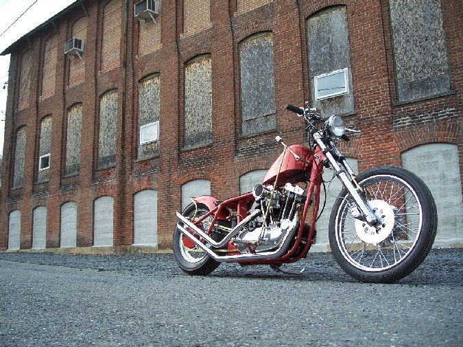Hippy Gypsy by Mizur. A hardtailed 1974 Harley Sportster, with 2 inch stretch in the downtubes. DeVille Cycles of the Lehigh Valley is just one hour north of Philly and west of New York City.