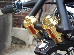 Solid brass glide style risers... get them at www.DeVilleCycles.com
