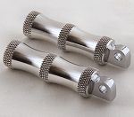 DeVille HourGlass brass and aluminum foot pegs have a heavy knurl for improved traction and are made in USA.