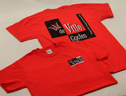 High quality, 100% cotton men's DeVille Cycles t-shirts available here in sizes Small through 3XL.